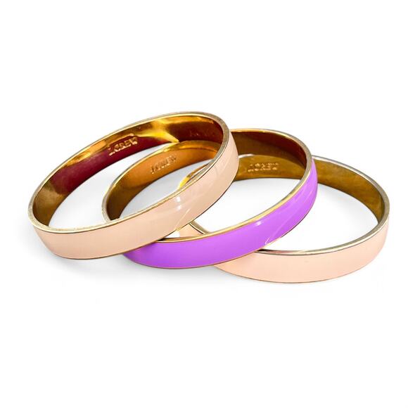 J Crew Enamel Bangle Bracelet Lot Pastel Set of 3 Pink Beige Lavender - Picture 6 of 6